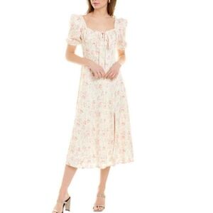 NWT 70/21 Floral Puff Sleeve Drawstring High Slit Dress Size S